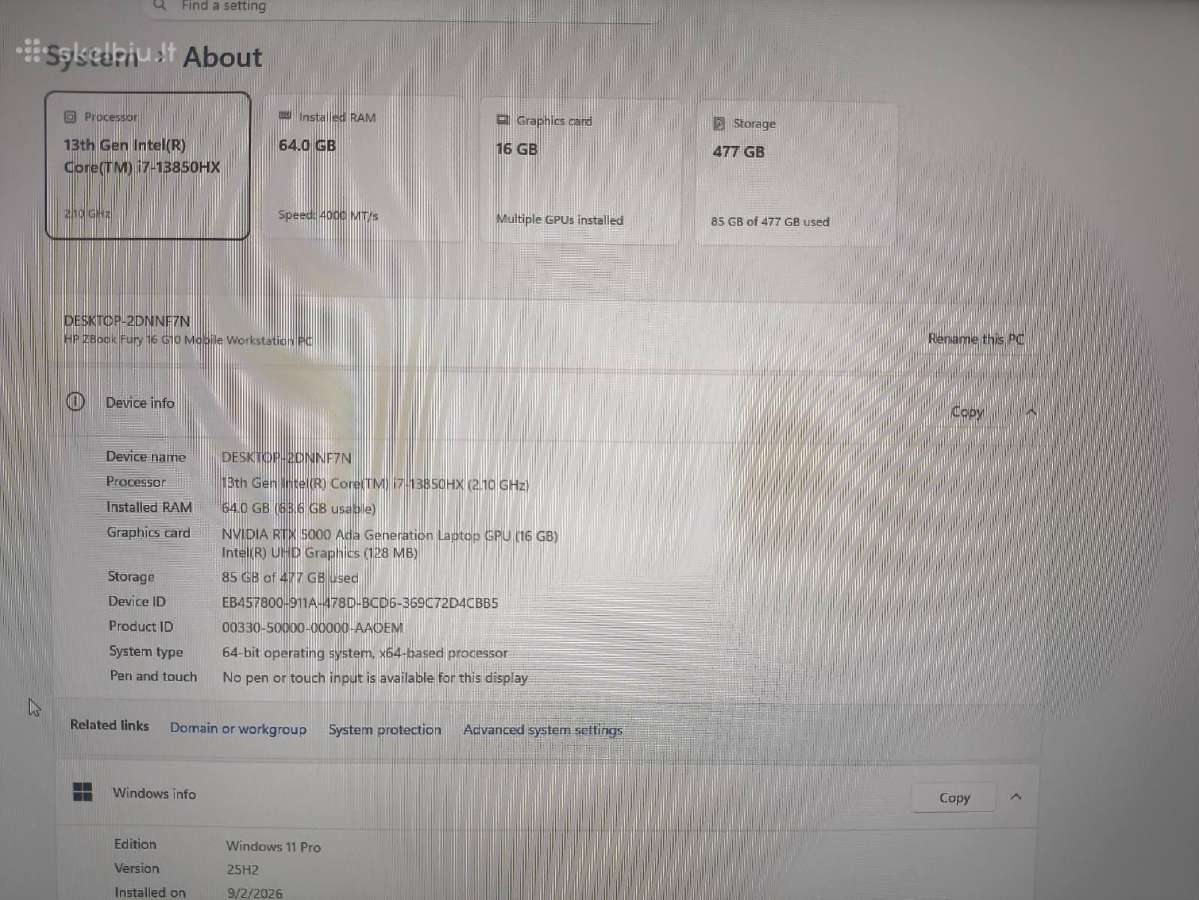 16.0 Fury G10 i7-13850hx 64 512 Rtx A5000 Ada 16gb - nuotraukos Nr. 4