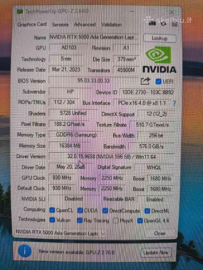 16.0 Fury G10 i7-13850hx 64 512 Rtx A5000 Ada 16gb - nuotraukos Nr. 7