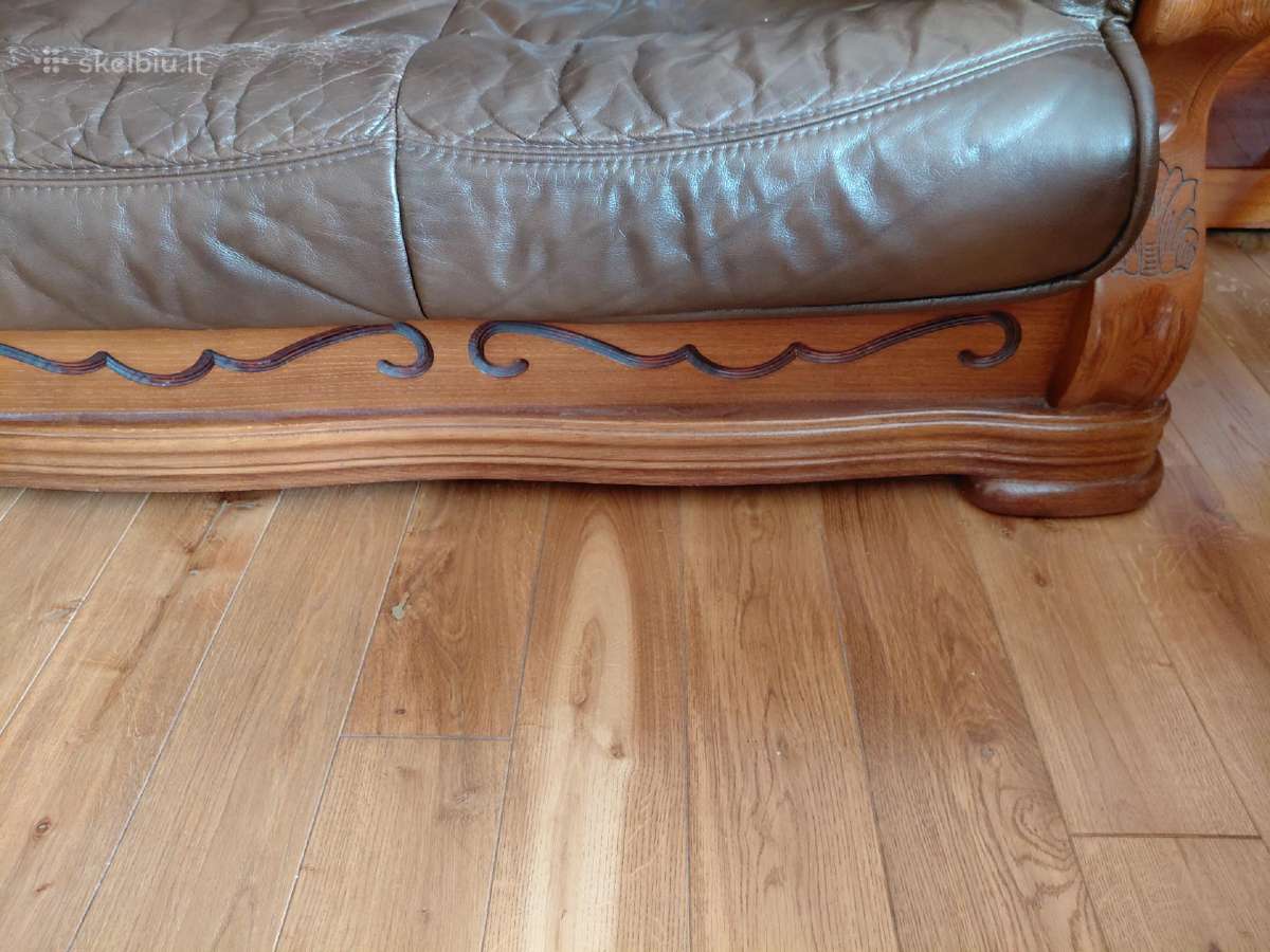 Ažuolo masyvo odinė trivietė sofa ir fotelis - nuotraukos Nr. 4