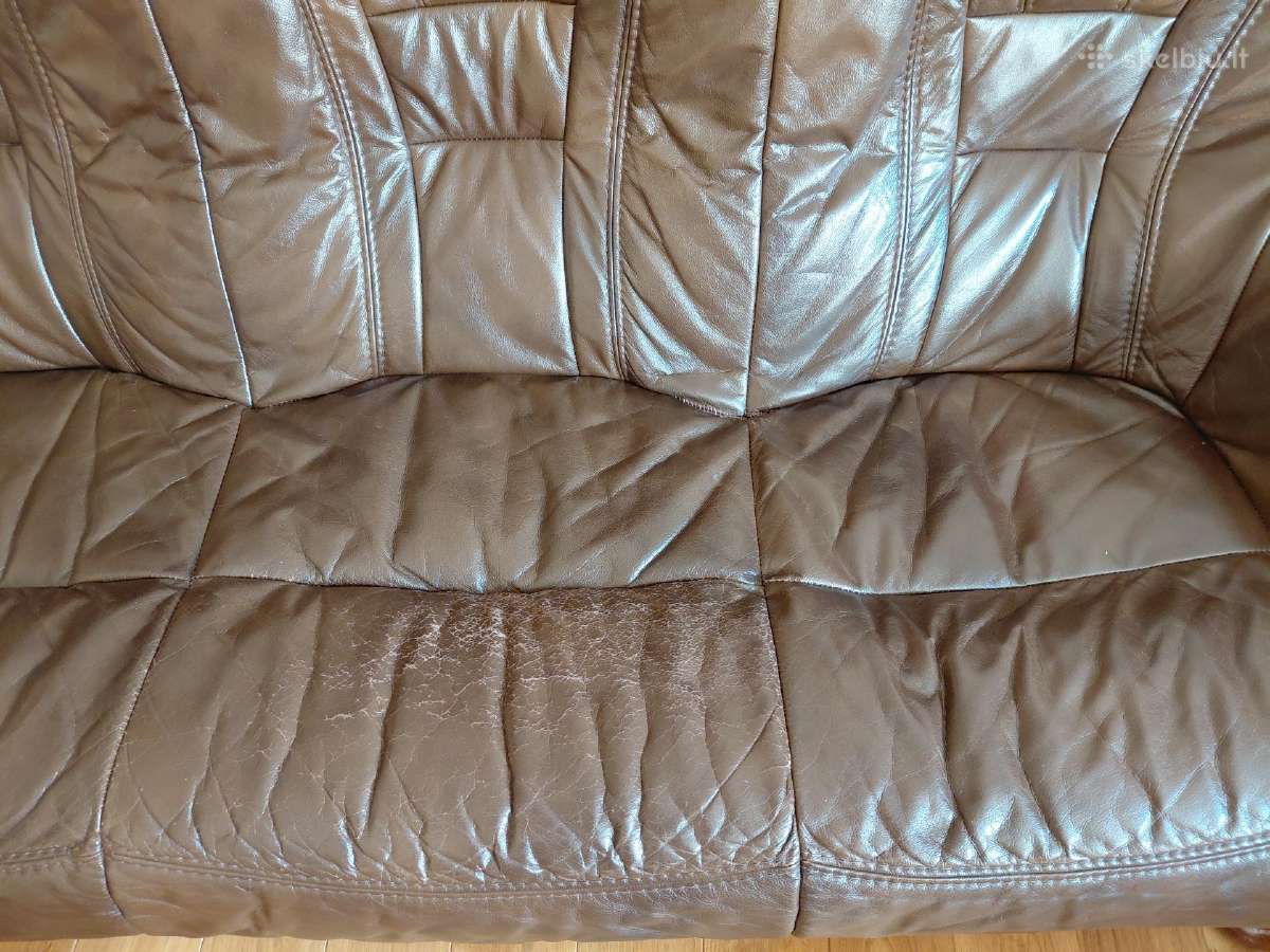 Ažuolo masyvo odinė trivietė sofa ir fotelis - nuotraukos Nr. 5