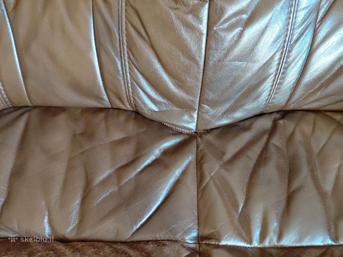 Ažuolo masyvo odinė trivietė sofa ir fotelis - nuotraukos Nr. 7
