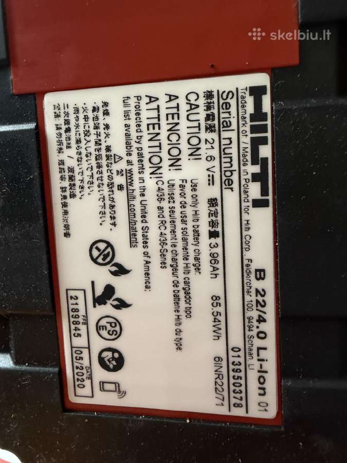 Hilti baterija - nuotraukos Nr. 3