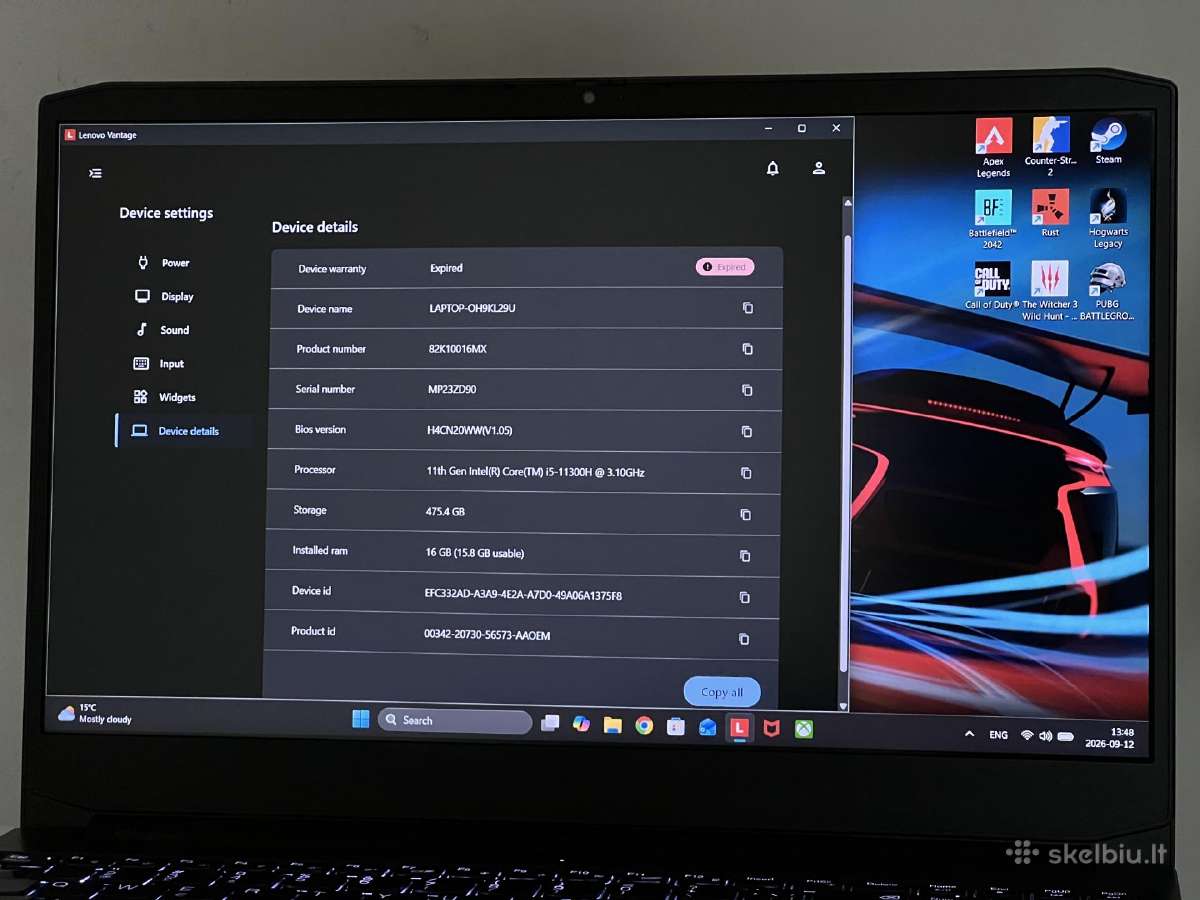 Parduodamas Ideapad Gaming su Rtx 3050, I5, 120hz. - nuotraukos Nr. 9