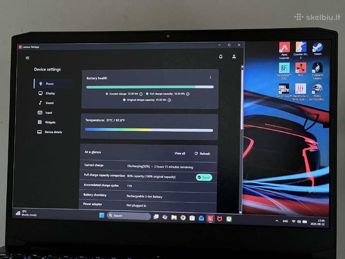Parduodamas Ideapad Gaming su Rtx 3050, I5, 120hz. - nuotraukos Nr. 10