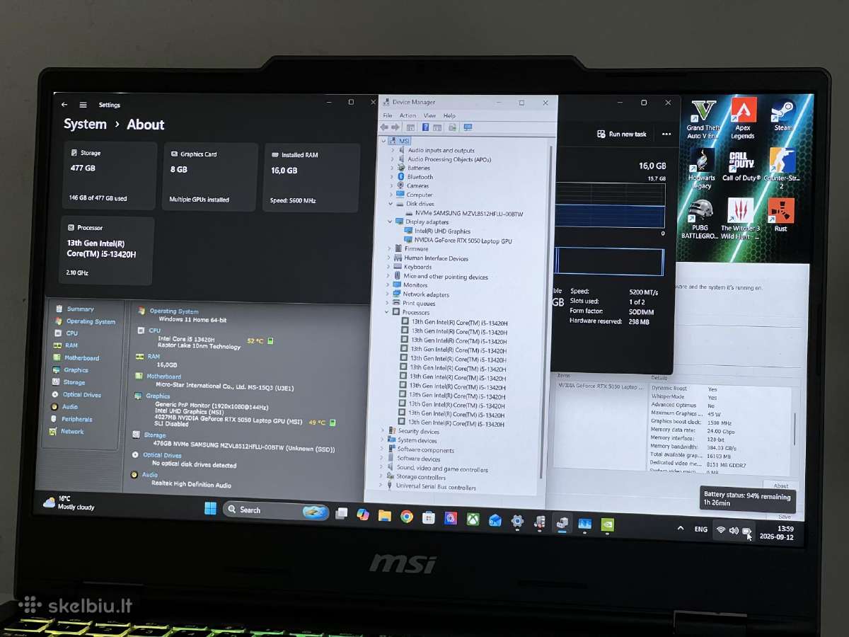 Parduodamas Msi Cyborg su Rtx 5050, I5-13k, 144hz. - nuotraukos Nr. 8