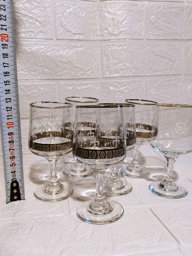 6 Vintage Taures Fleur-de-lis Glasses Silver Trim - nuotraukos Nr. 7