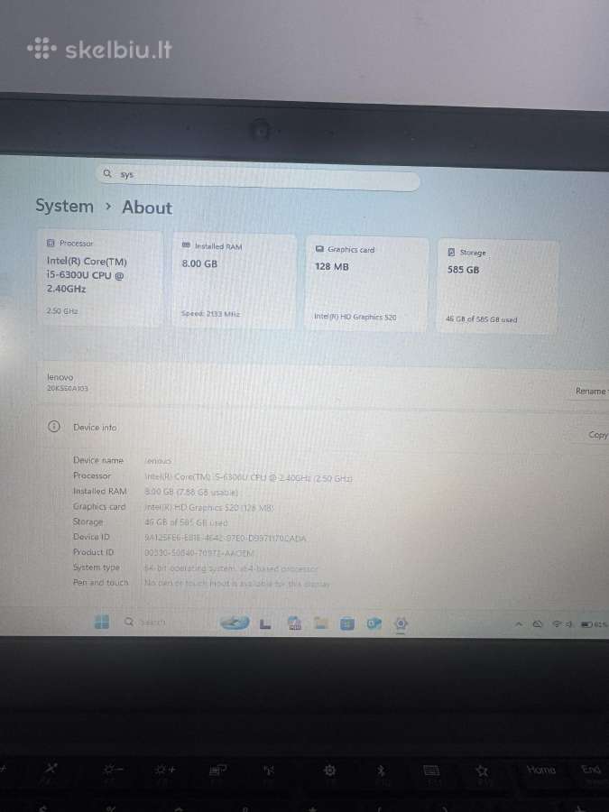 Lenovo Thinkpad X270 8gb RAM, SSD + HDD - nuotraukos Nr. 2