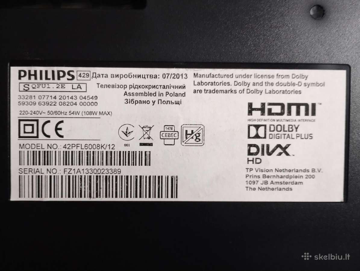 Philips 42pfl6008k/12 Ambilight - nuotraukos Nr. 11