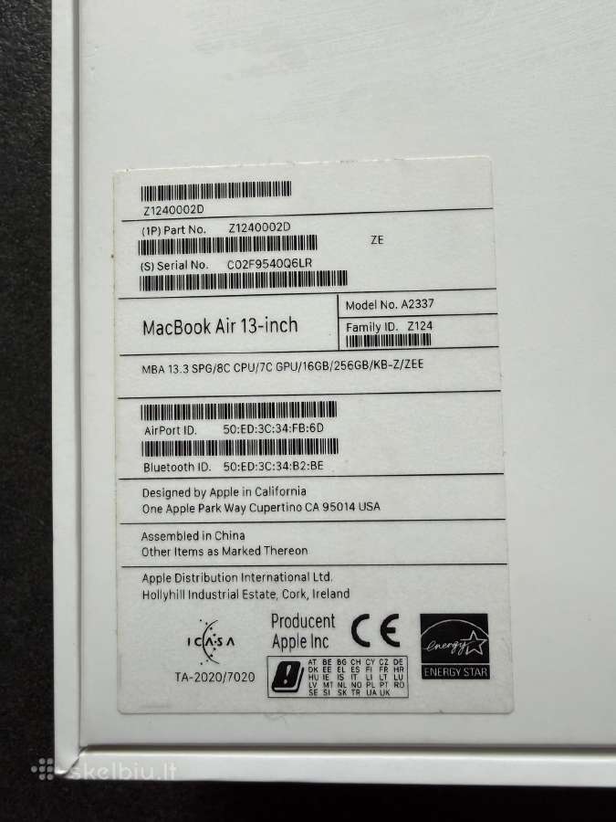 Apple MacBook Air 13.3 M1 8c, RAM 8gb, SSD - nuotraukos Nr. 11