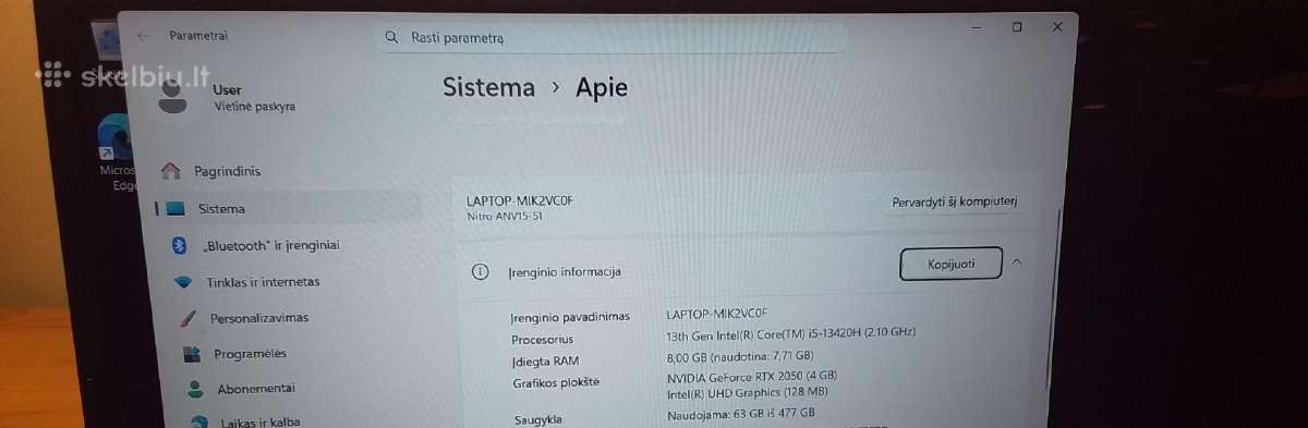 Galingas žaidimų kompiuteris Acer Nitro V (i5-1342 - nuotraukos Nr. 5