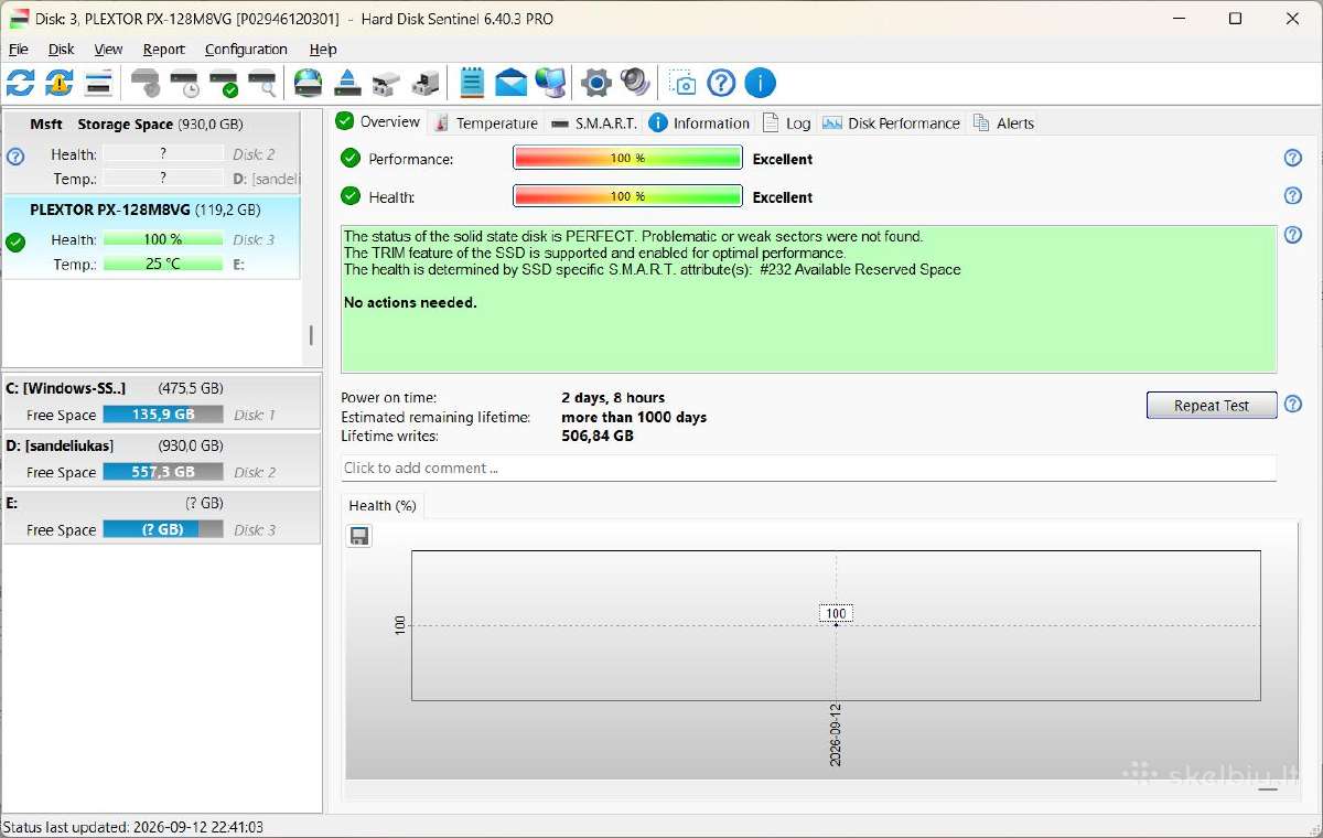 Parduodu Plextor M.2 sata SSD 128gb - nuotraukos Nr. 2