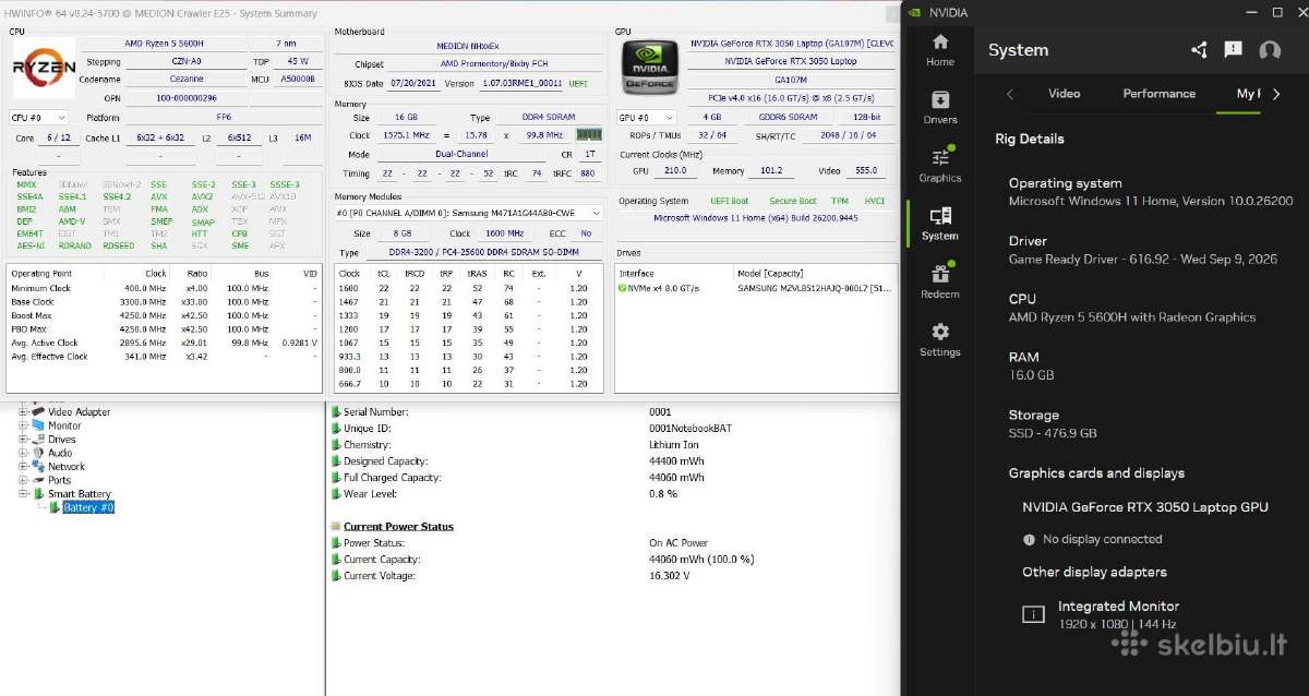 Medion	crawler R5, rtx 3050, 16gb RAM, 512gb SSD - nuotraukos Nr. 6