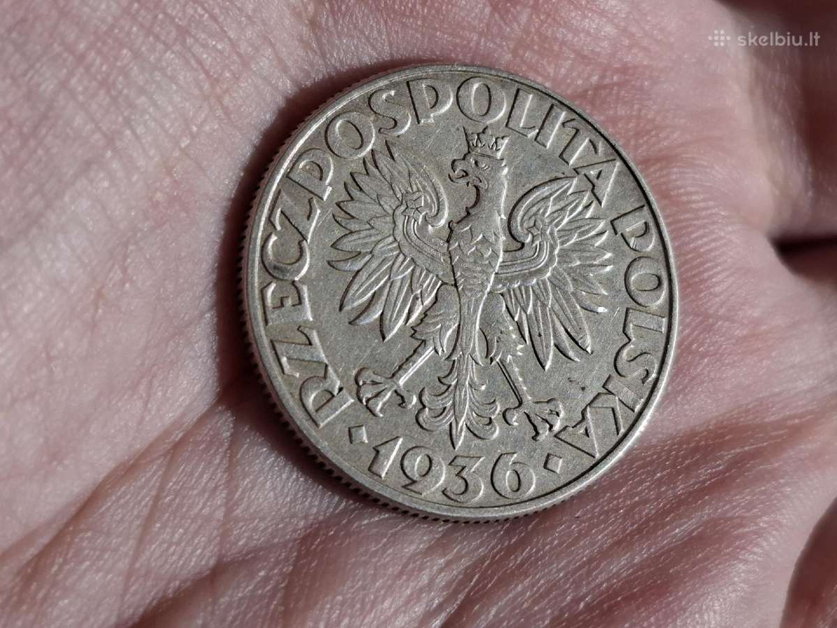 Lenkija 5 zlotai 1936 sidabras - nuotraukos Nr. 2