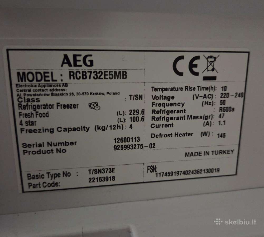 Šaldytuvas Aeg 186 x 59,5 x 65cm (Axpxg) No frost - nuotraukos Nr. 6