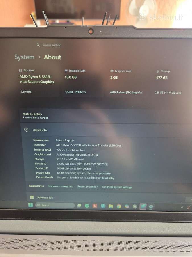 Lenovo Ideapad Slim 3 15abr8 15.6" Fhd Ryzen 5 - nuotraukos Nr. 2