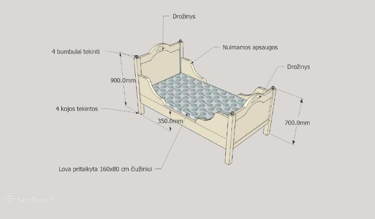 Medinė Lova Su Čiužiniu - nuotraukos Nr. 3