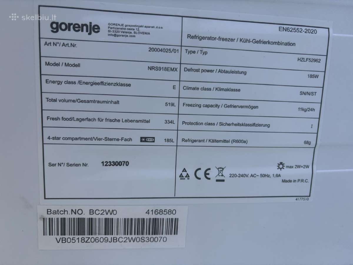 Šaldytuvas Gorenje Nrs918emx Side-by-side, 519 l - nuotraukos Nr. 4