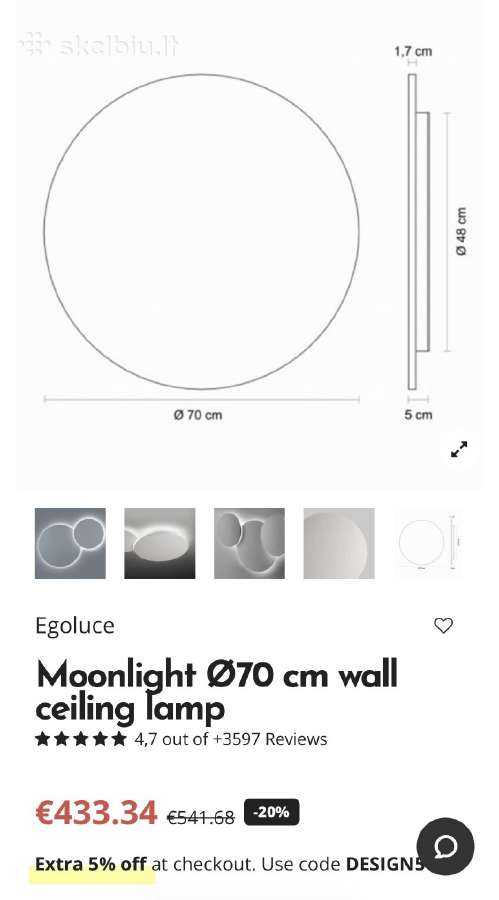 Nauja Moonlight Egoluce lempa 70 cm skersmuo - nuotraukos Nr. 2