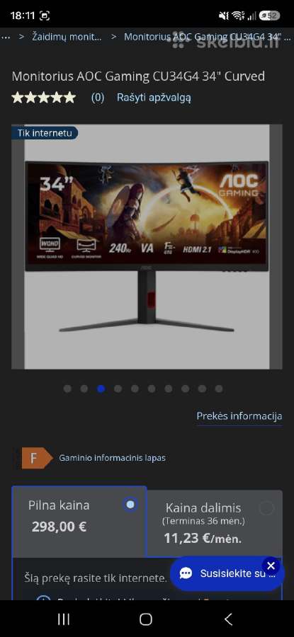 Aoc 34" 180hz - nuotraukos Nr. 4