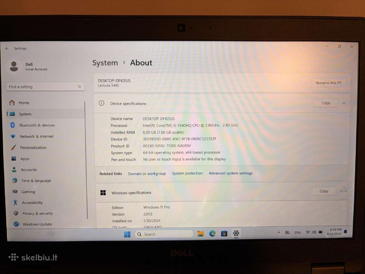 Neš. Komp. Dell Latitude 5480 i5-7440hq - nuotraukos Nr. 6