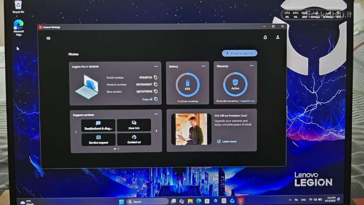 Lenovo Legion Pro 5 16iax10, Rtx 5070, 32gb RAM - nuotraukos Nr. 5