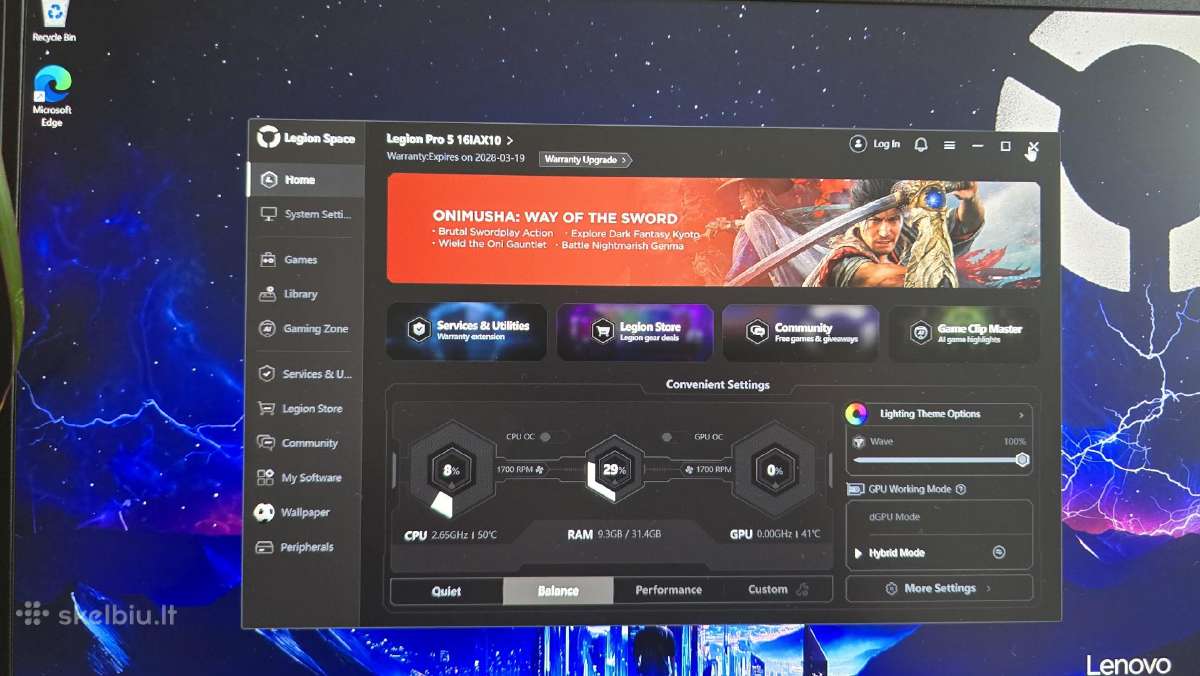 Lenovo Legion Pro 5 16iax10, Rtx 5070, 32gb RAM - nuotraukos Nr. 7