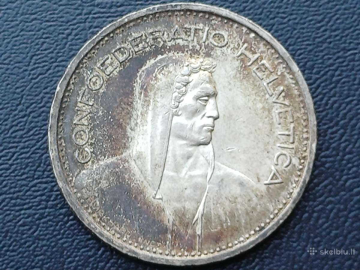 5 frankai 1954m. Šveicarija sidabras - nuotraukos Nr. 2