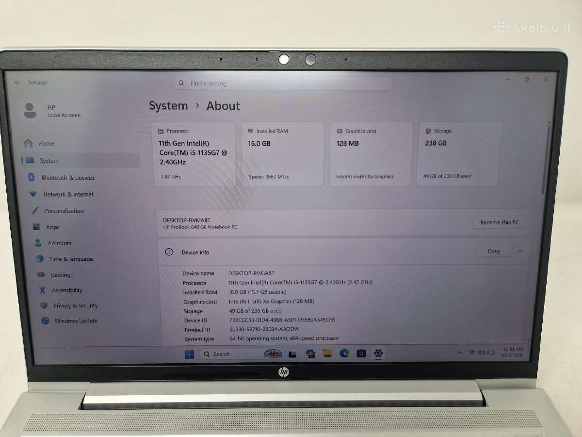Hp Probook 640 G8/i5-1135g7/16gb/256ssd - nuotraukos Nr. 7