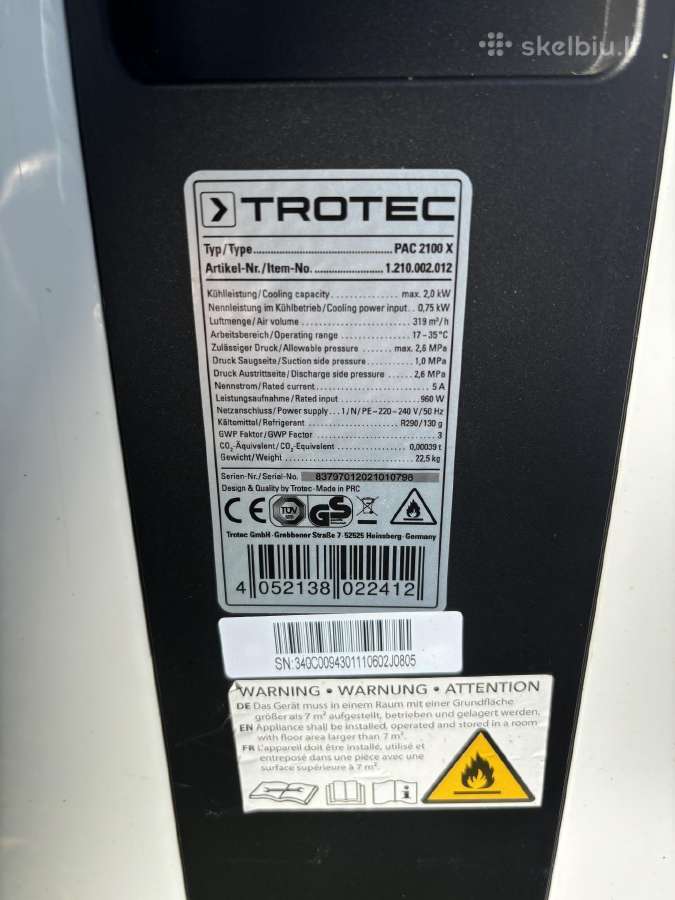 Moblus oro kondicionierius Trotec Pac 2100 - nuotraukos Nr. 5
