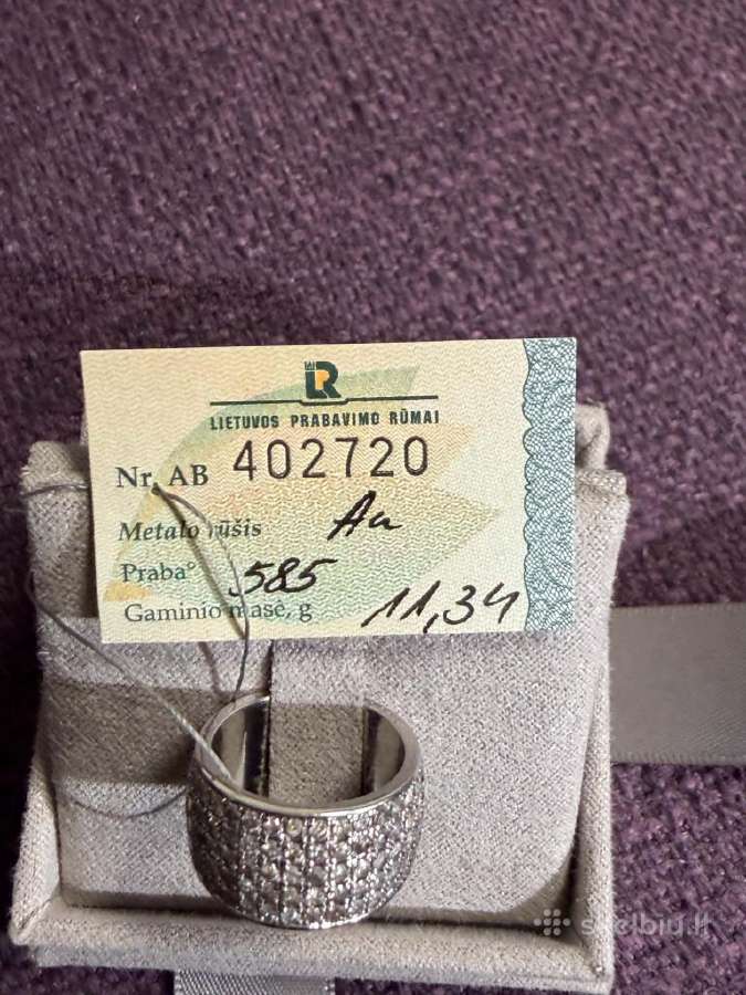 Balto aukso žiedas 585 11,34gr, su 95 briliantais - nuotraukos Nr. 3