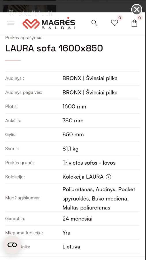 Sofa Laura - su miegojimo funkcija tik 500 eur - nuotraukos Nr. 10