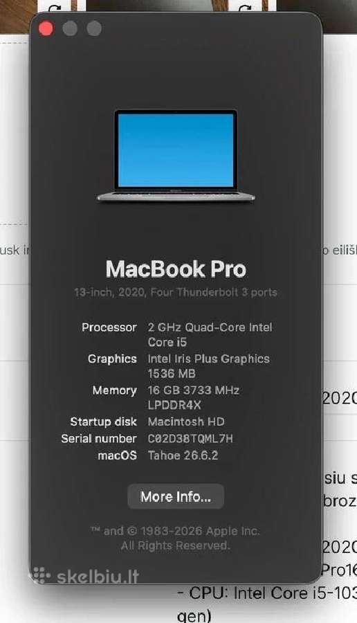 MacBook Pro 13" (2020, 4 Thunderbolt) - nuotraukos Nr. 11