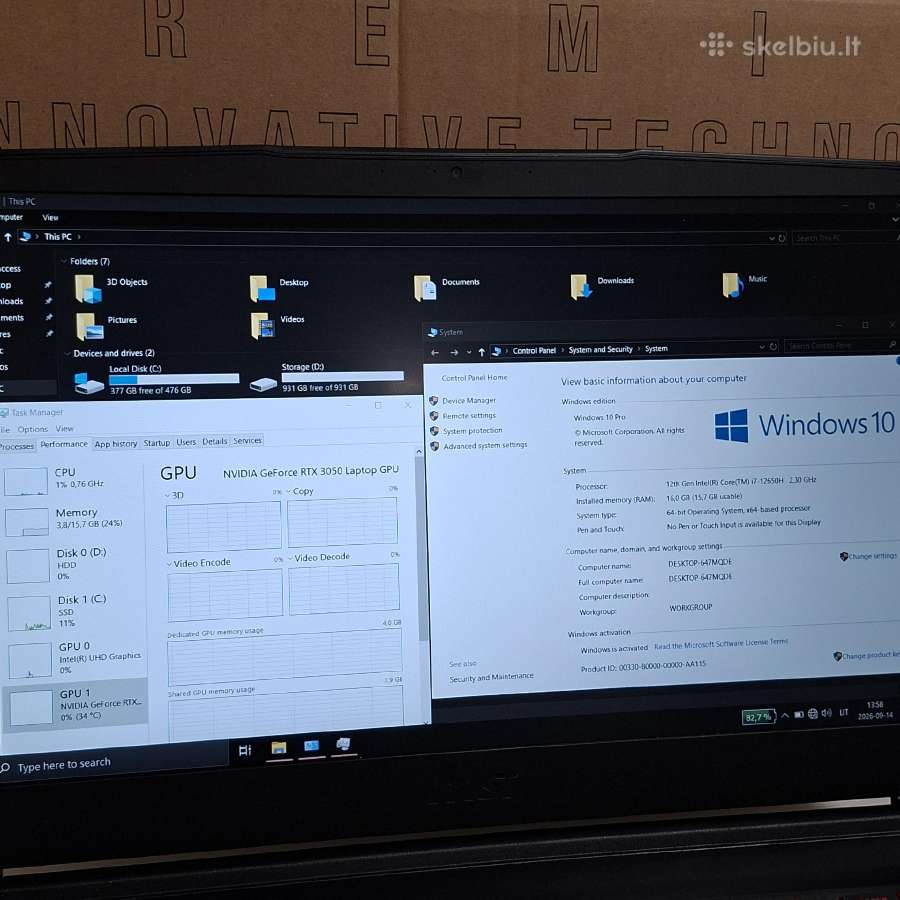 Msi i7 12th gen / Rtx 3050 / 16gb / 1.5tb / 144hz - nuotraukos Nr. 12