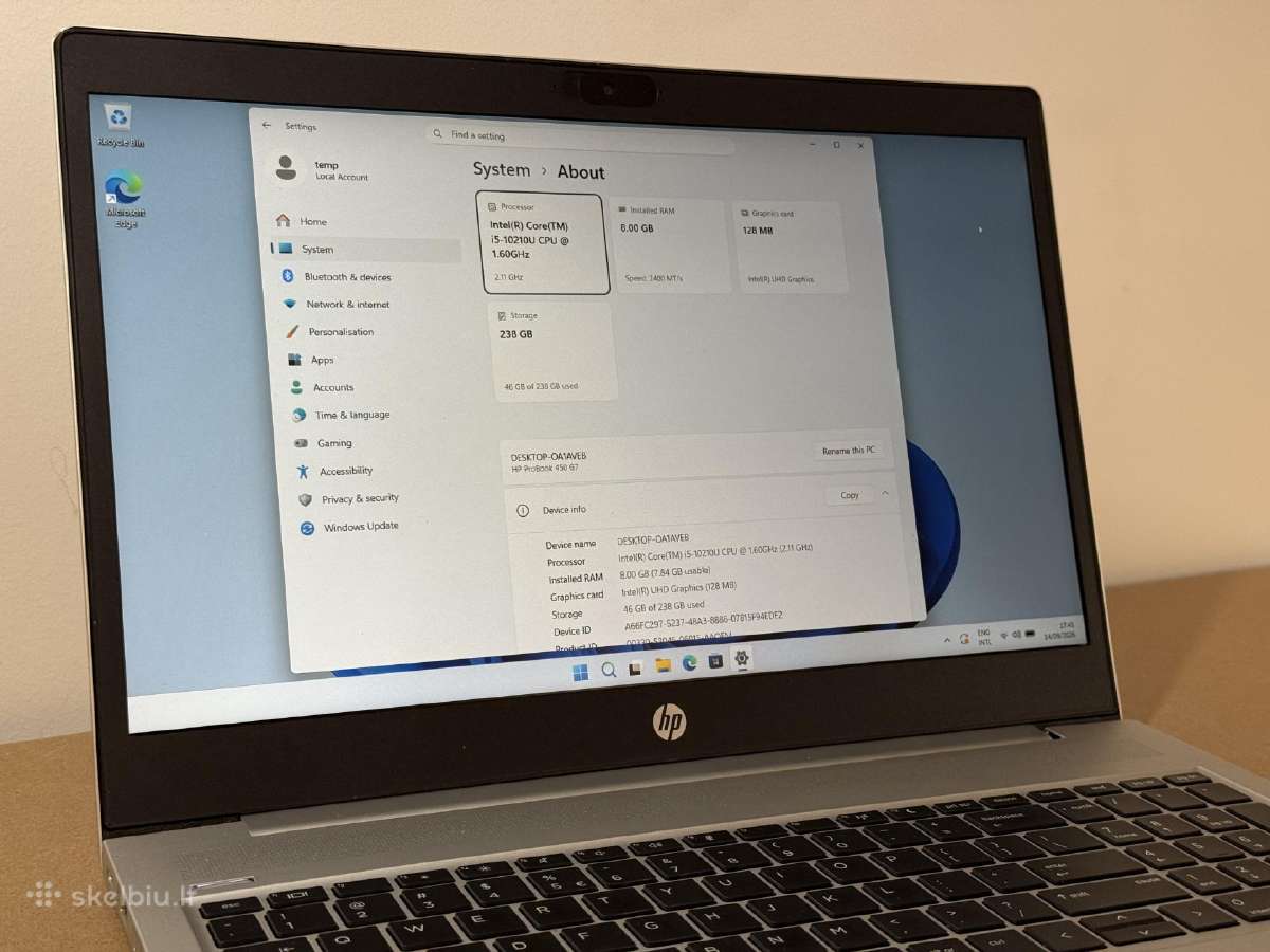 Hp Probook 450 G7 i5-10510u 8gb/256gb - nuotraukos Nr. 2
