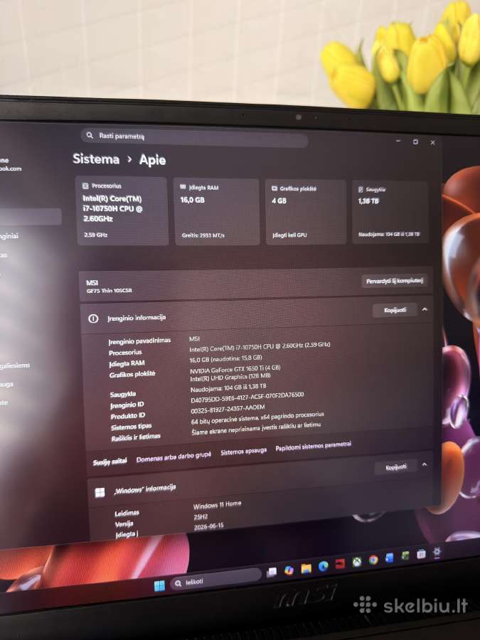 Msi Gf75 17.3 / i7-10750h / Gtx 1650 Ti (4G) - nuotraukos Nr. 8