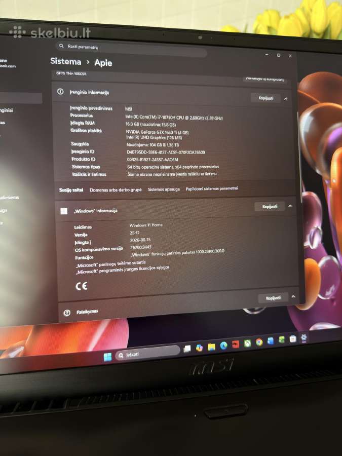 Msi Gf75 17.3 / i7-10750h / Gtx 1650 Ti (4G) - nuotraukos Nr. 9