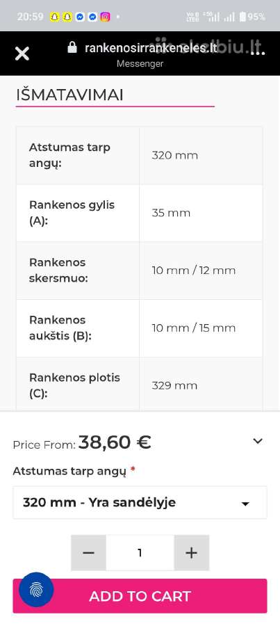 Naujos nenaudotos baldinės rankenos „Helix 320“ - nuotraukos Nr. 4
