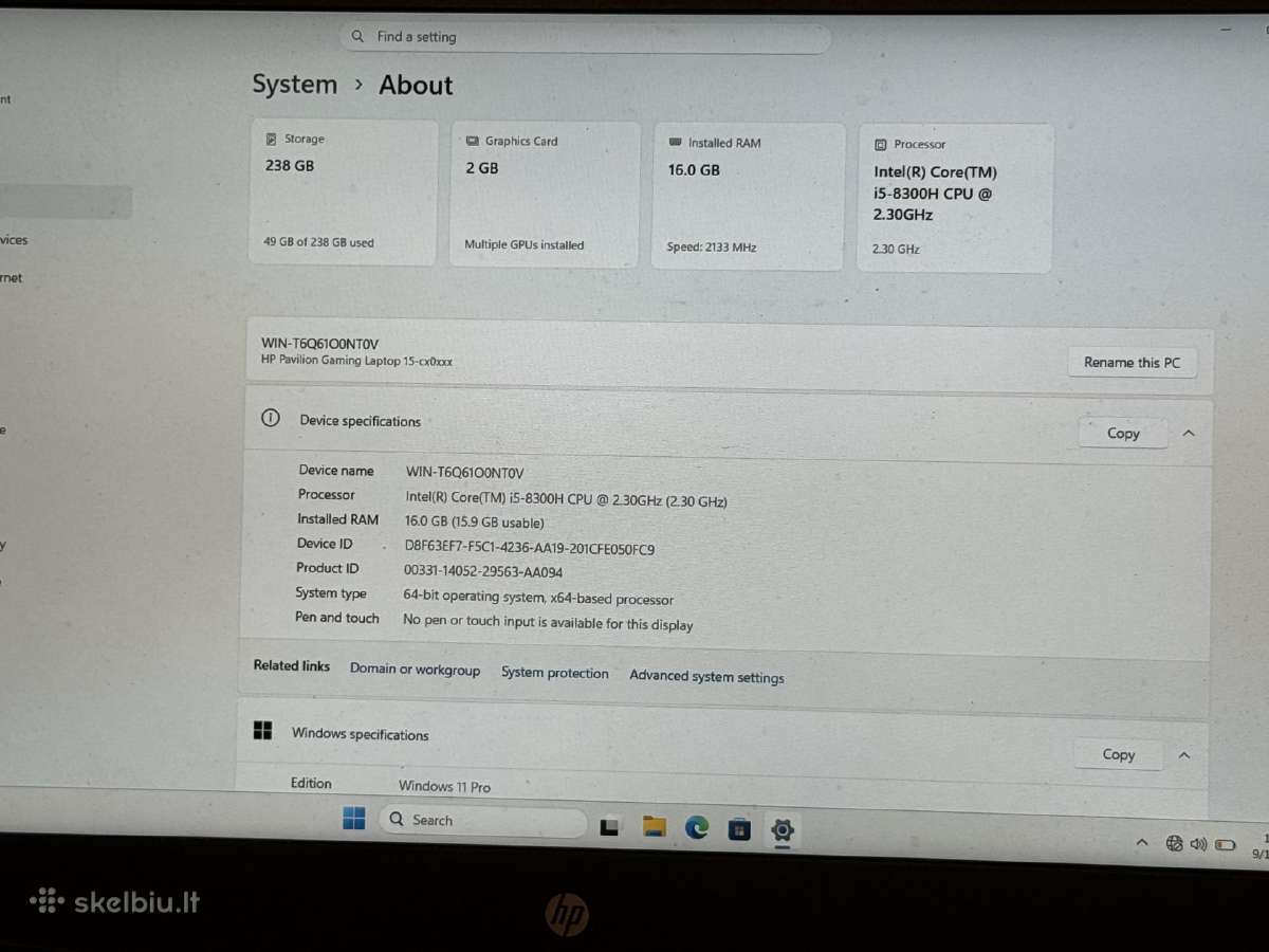 Hp Pavilion Gaming 15-cx0811no 16gb gtx 1050 - nuotraukos Nr. 5