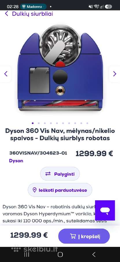 Mazai naudotas Robotas siurblys Dyson vis navi360 - nuotraukos Nr. 3