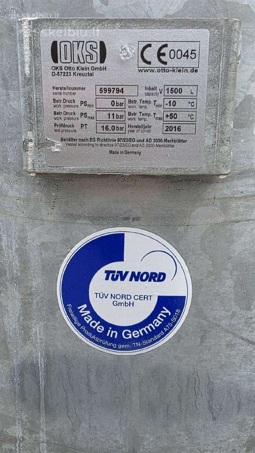 Vokiškas cinkuotas oro resiveris, 1500 l, 11 bar. - nuotraukos Nr. 2
