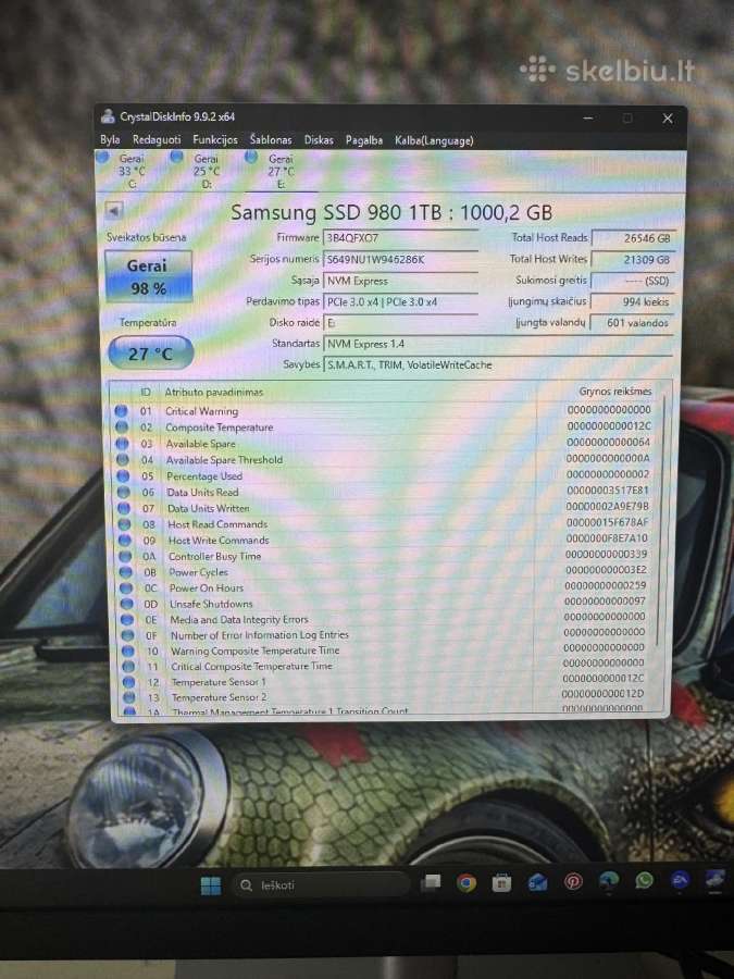 SSD Samsung 980 Nvme M2 1tb (1000gb) - nuotraukos Nr. 2