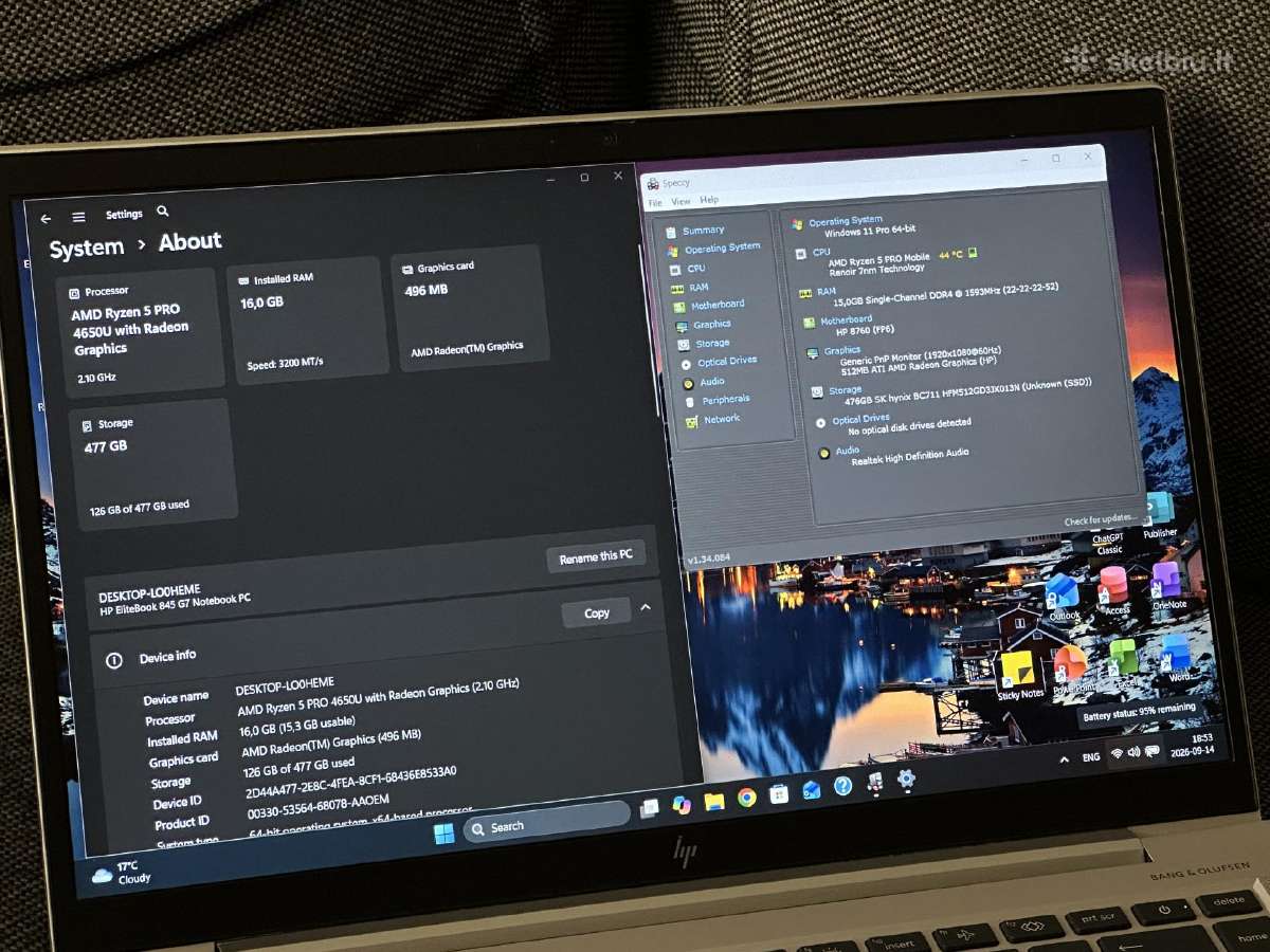 Parduodu Elitebook 845 G7 su ryzen 5 Pro 16/512gb - nuotraukos Nr. 7