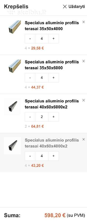 Specialus aliuminio profilis terasai - nuotraukos Nr. 3