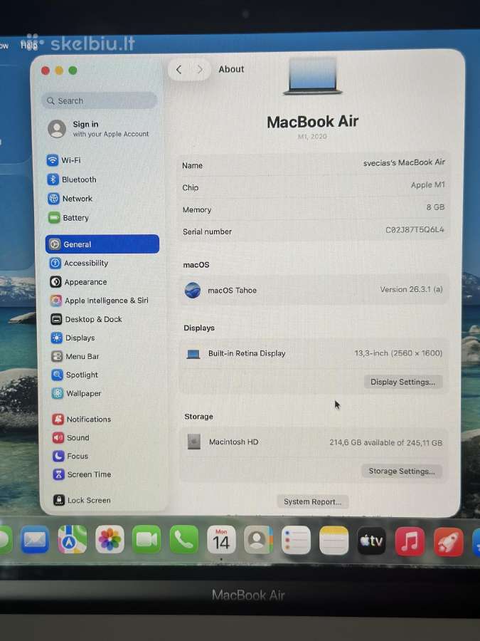 Apple MacBook Air 13 M1 / 8 GB / 256 GB - nuotraukos Nr. 5