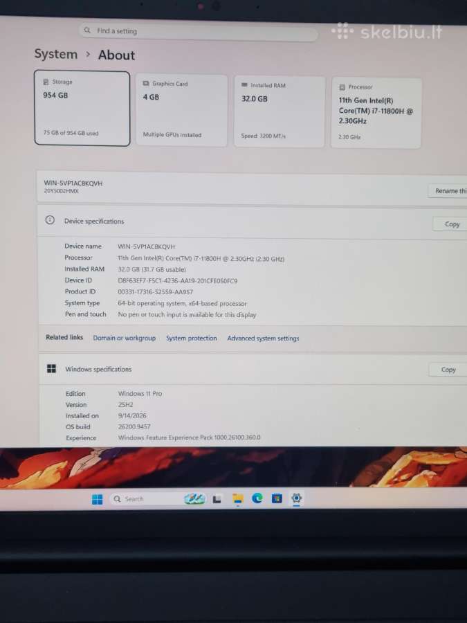Lenovo Thinkpad X1 Extreme Gen 4 i7 32gb 1tb - nuotraukos Nr. 8
