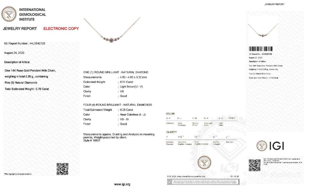 14k aukso vėrinys su 5 natūraliais briliantais - nuotraukos Nr. 6