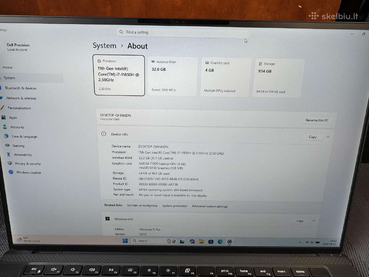 Dell Precision 5560 i7-11th/32gb RAM/t1200/1tb SSD - nuotraukos Nr. 6