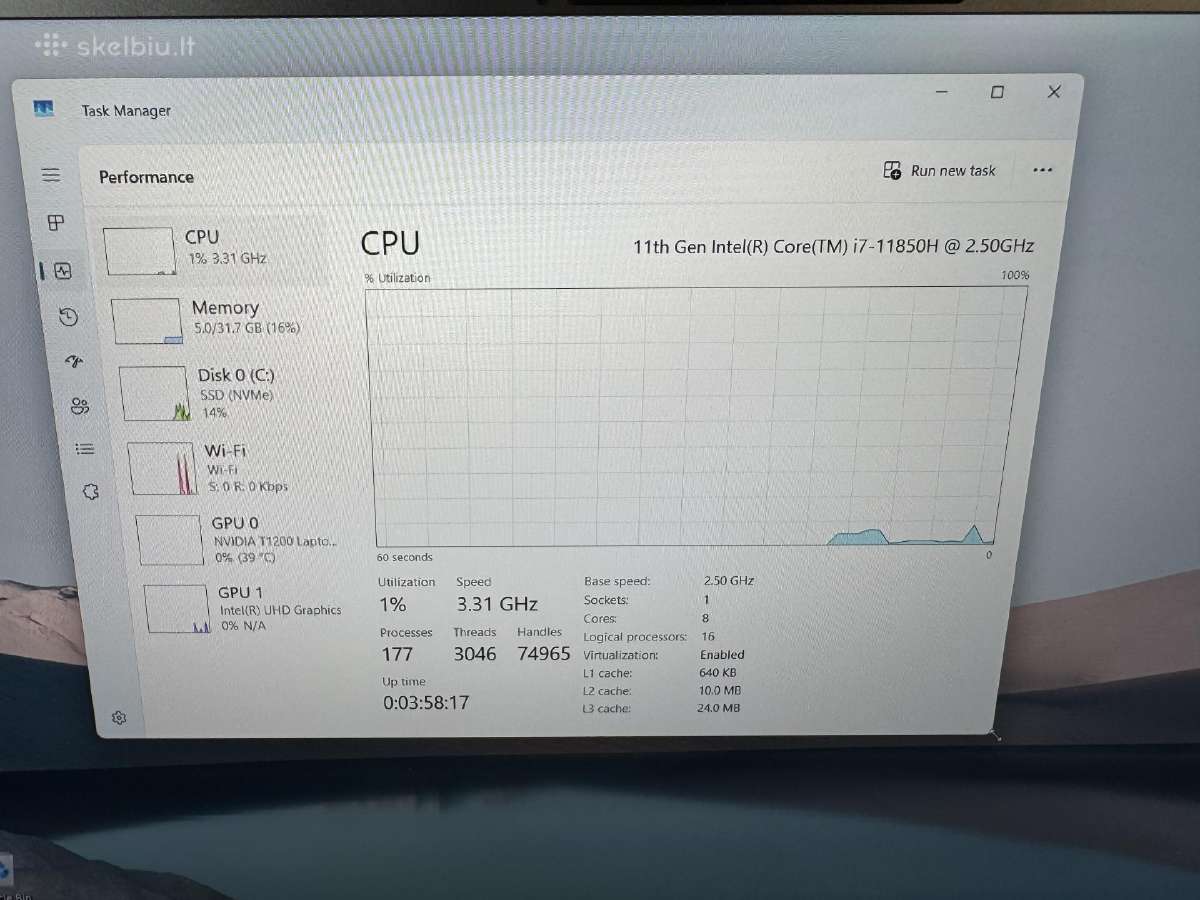Dell Precision 5560 i7-11th/32gb RAM/t1200/1tb SSD - nuotraukos Nr. 8
