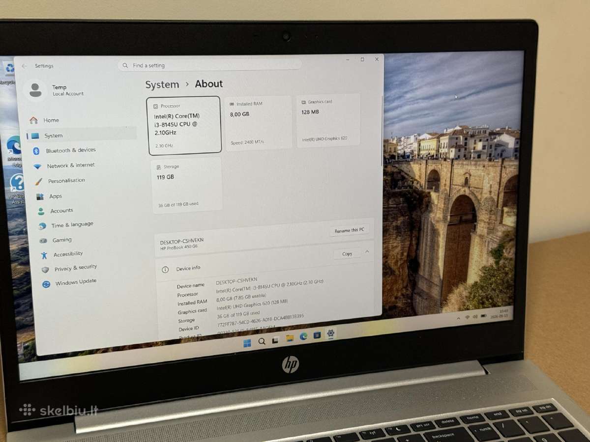 Hp Probook 450 G6 i3-8145u 8gb/128gb - nuotraukos Nr. 2
