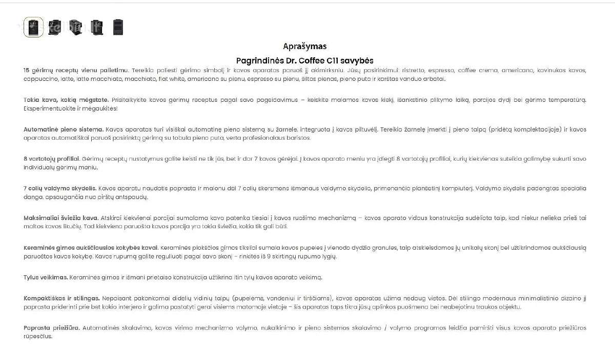Kavoos aparatas Dr. Coffee C11 - nuotraukos Nr. 2